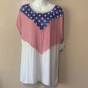 37. HEIMISH USA 1X Patriotic Chevron Short Sleeve Tee - Red/Blue/White NWT